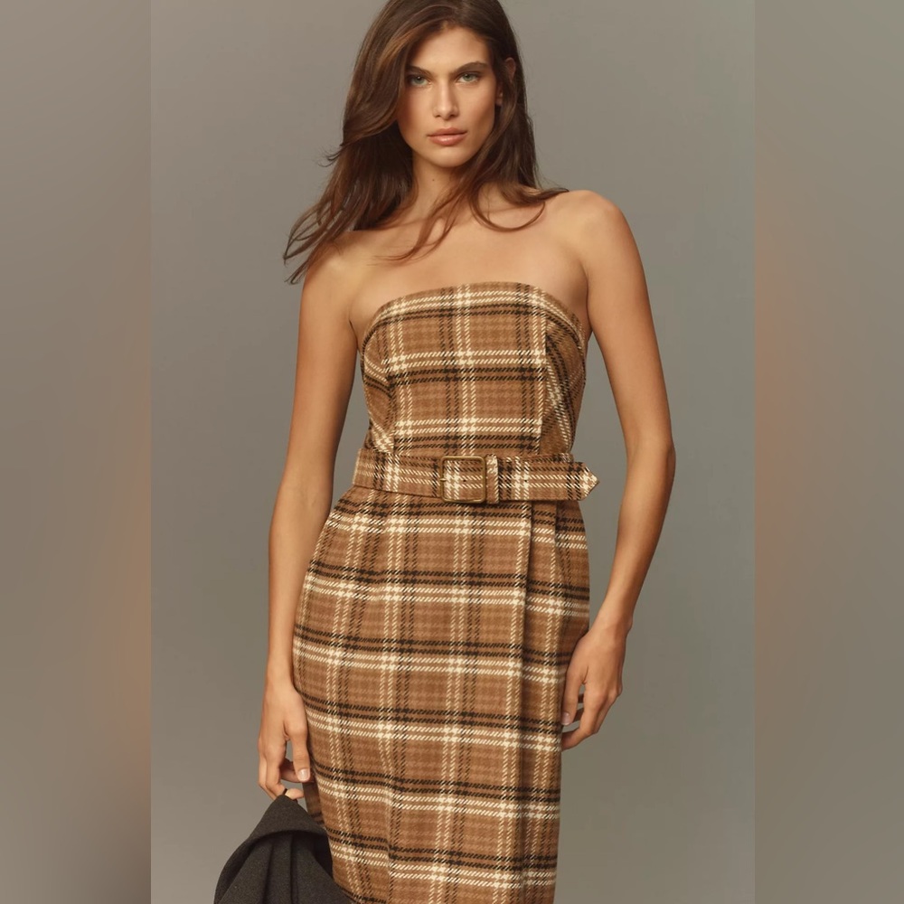 By Anthropologie Strapless Belted Midi Dress NWT